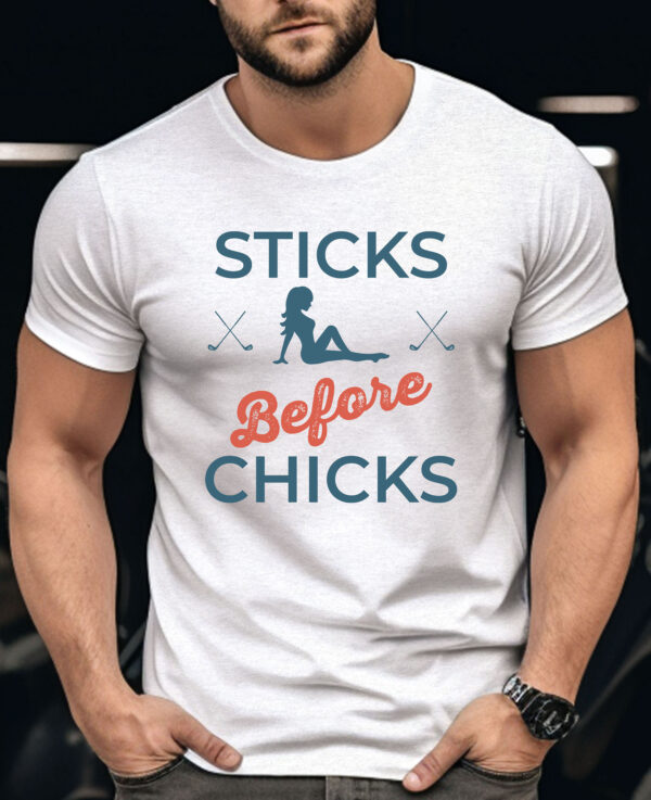 Sticks Before Chicks Men’s Unisex Golf T-shirt